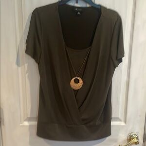 AB Studio Green Short Sleeve Wrap Blouse
